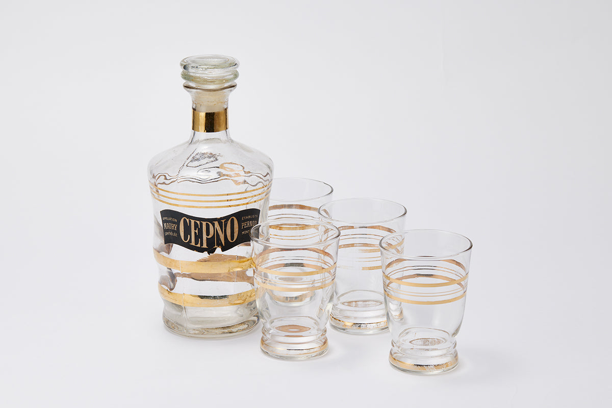 リキュールボトル＆ゴールドのライン入りグラスセット | FIGARO Marché